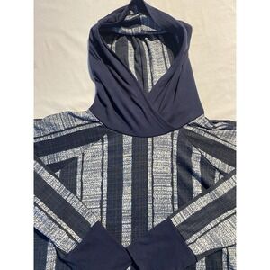LuLaRoe Amber Unicorn Hoodie Women's L Blue & Gray Vertical Stripes Comfort Cozy
